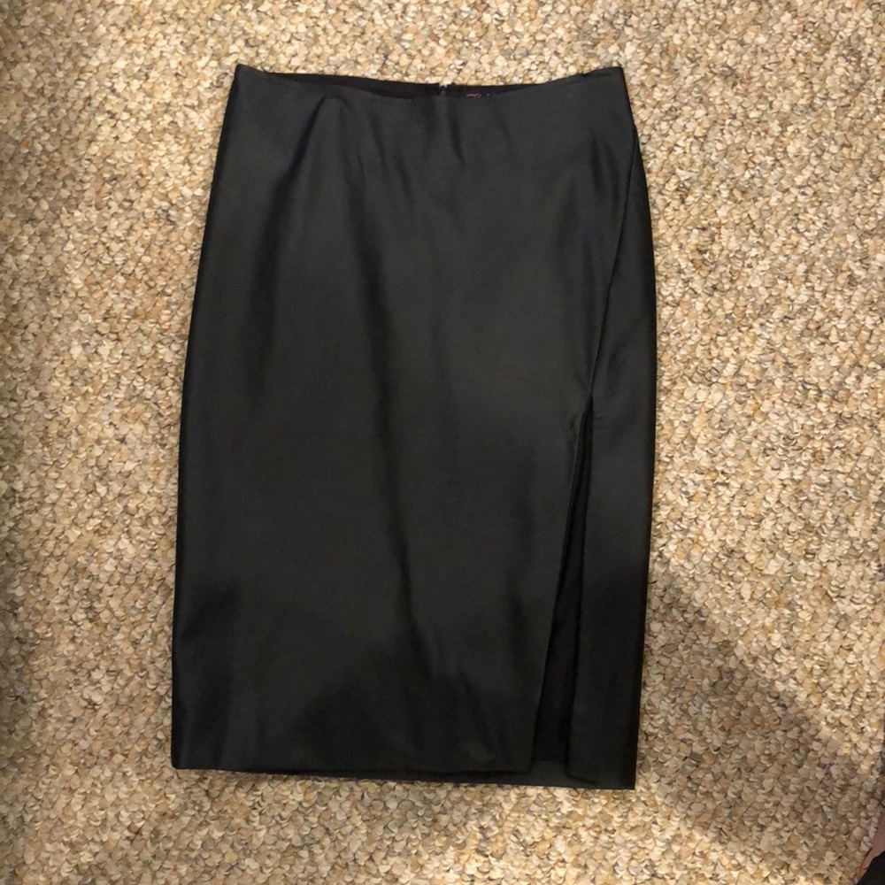 Midi black leather skirt